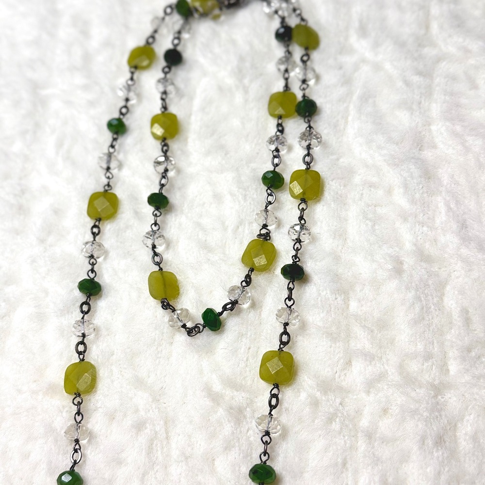 Vintage Silpada Sterling Silver Green Jade Crystal Beaded Necklace 17 inch - Picture 3 of 11
